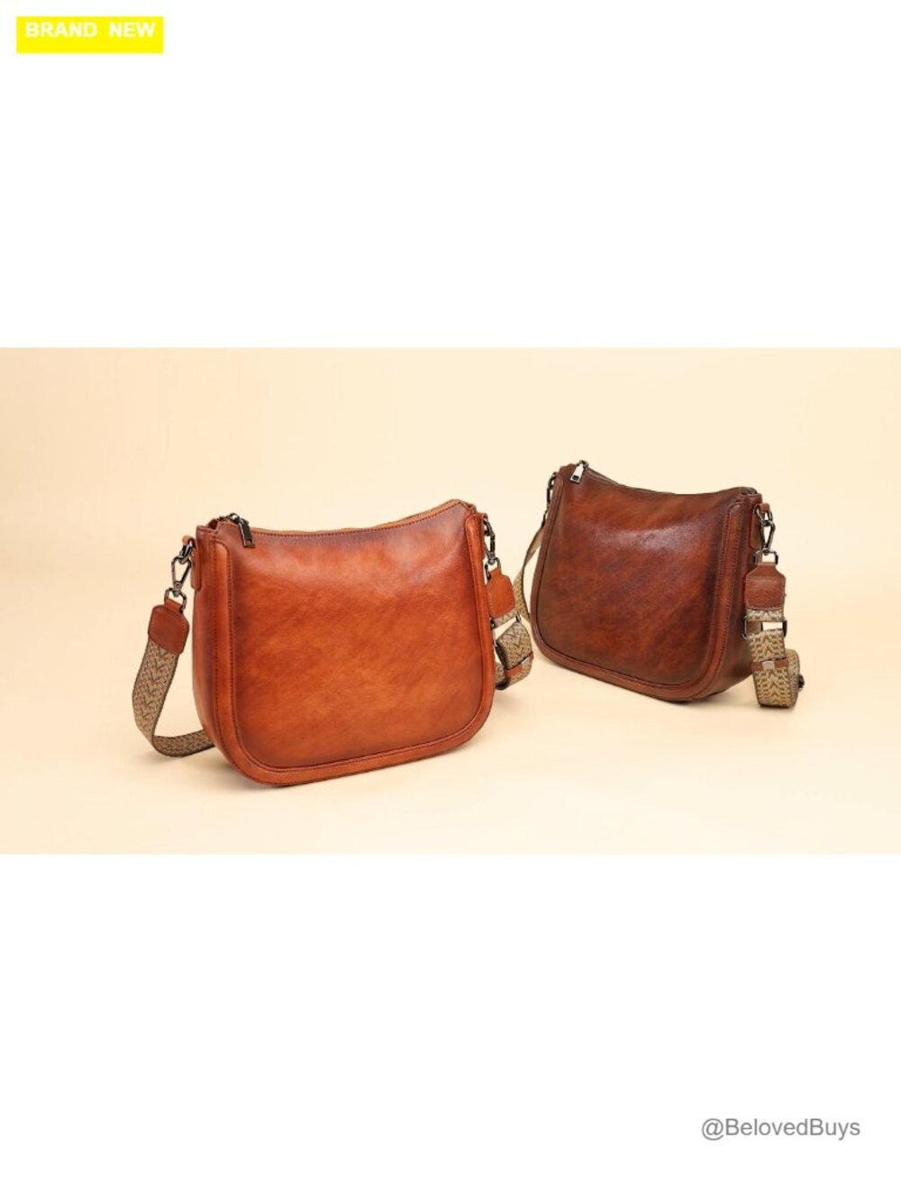 Real Leather Crossbody Bag with 2 Straps Vintage Hobo Satchel Handbag - Picture 7 of 7